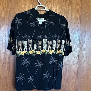 KJ'S Black Tiki Print Men's Button-Down Shirt